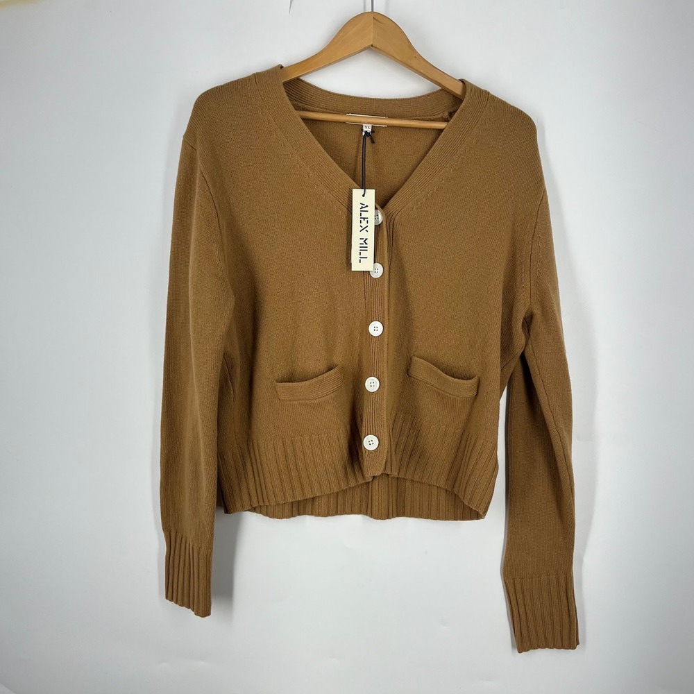 Alex Mill Womens XL V-Neck Button Front Cardigan Sweater Camel Brown Knit New